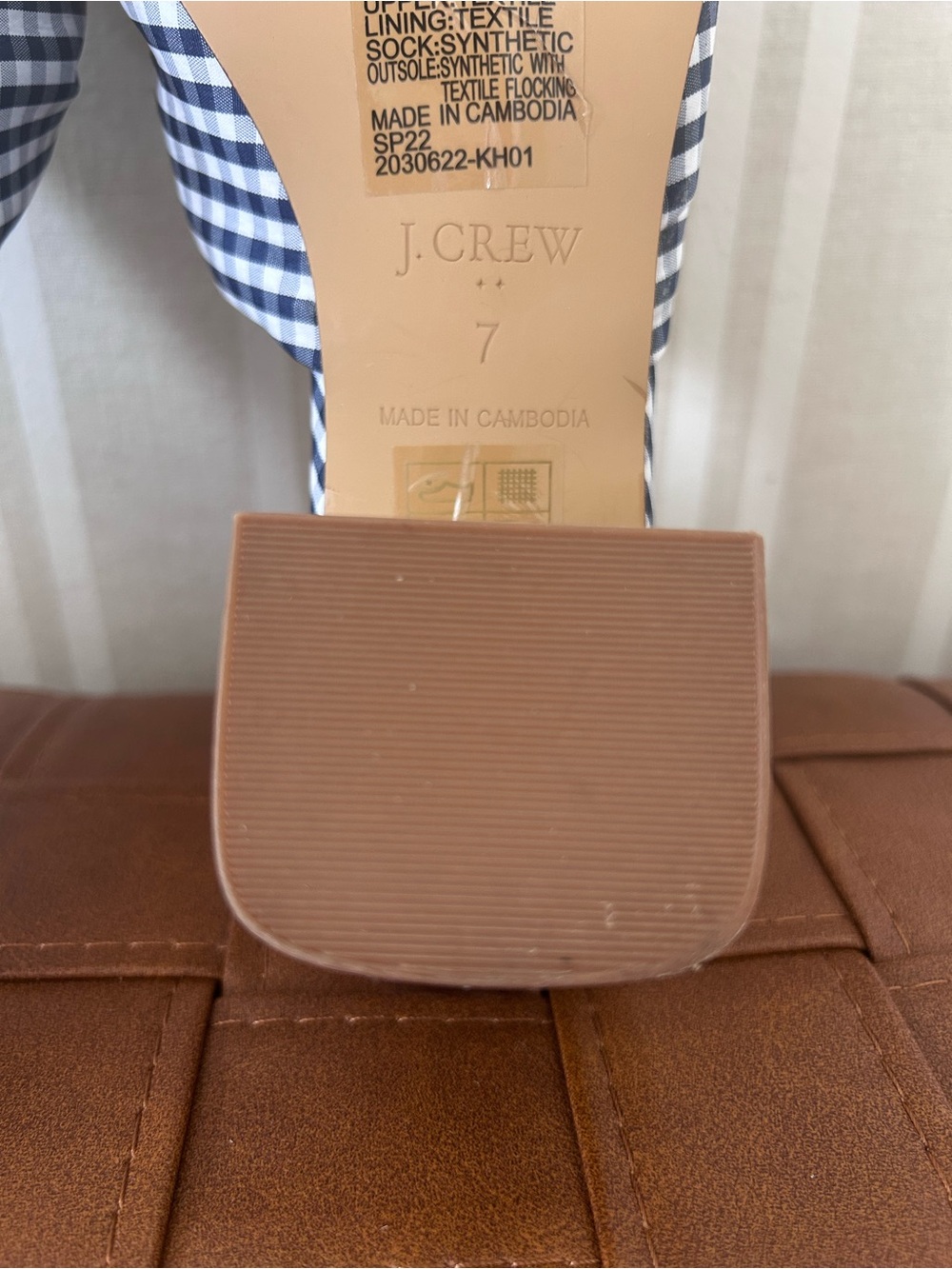 J.Crew Knotted Block-Heel Mule Sandals Gingham Navy/White Fabric Women’s Size 7 - Picture 11 of 11